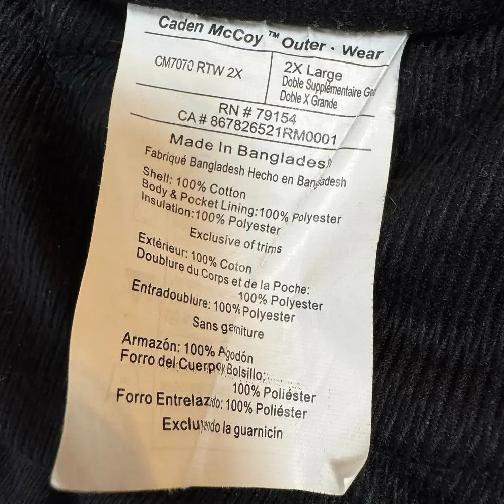 Caden McCoy Work Vest Outerwear Men's 2XL Duck Canvas Thinsulate Pockets